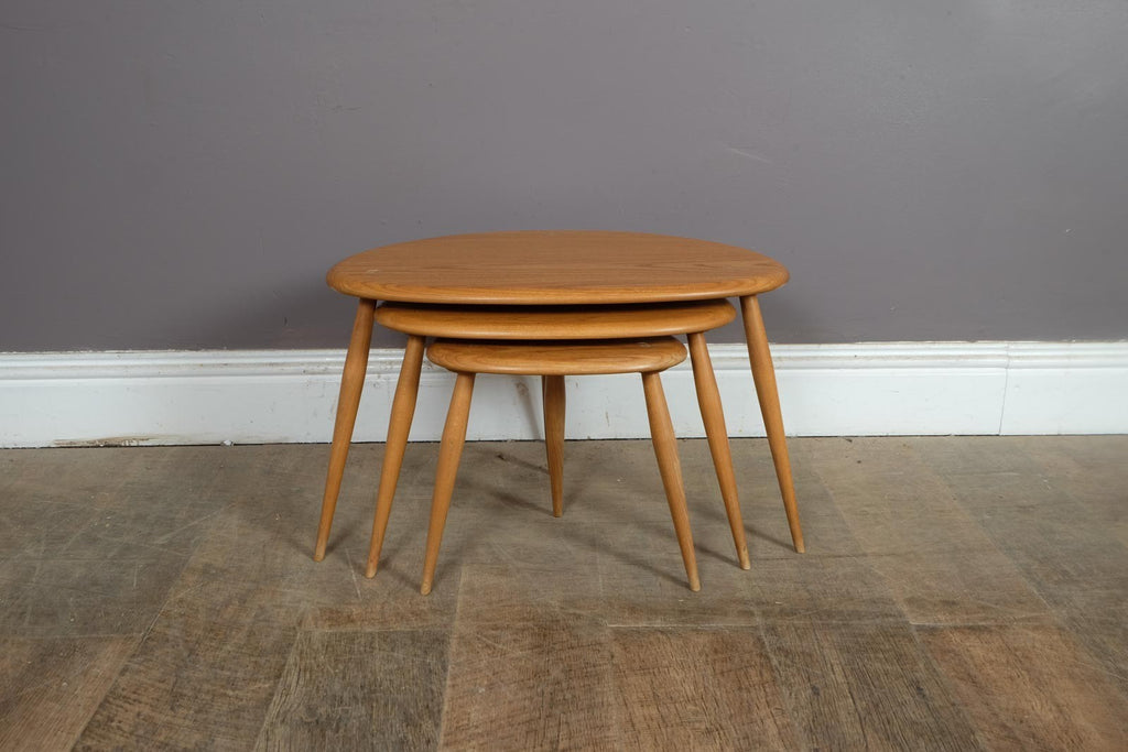 Vintage Retro Ercol Light Elm Pebble Tables