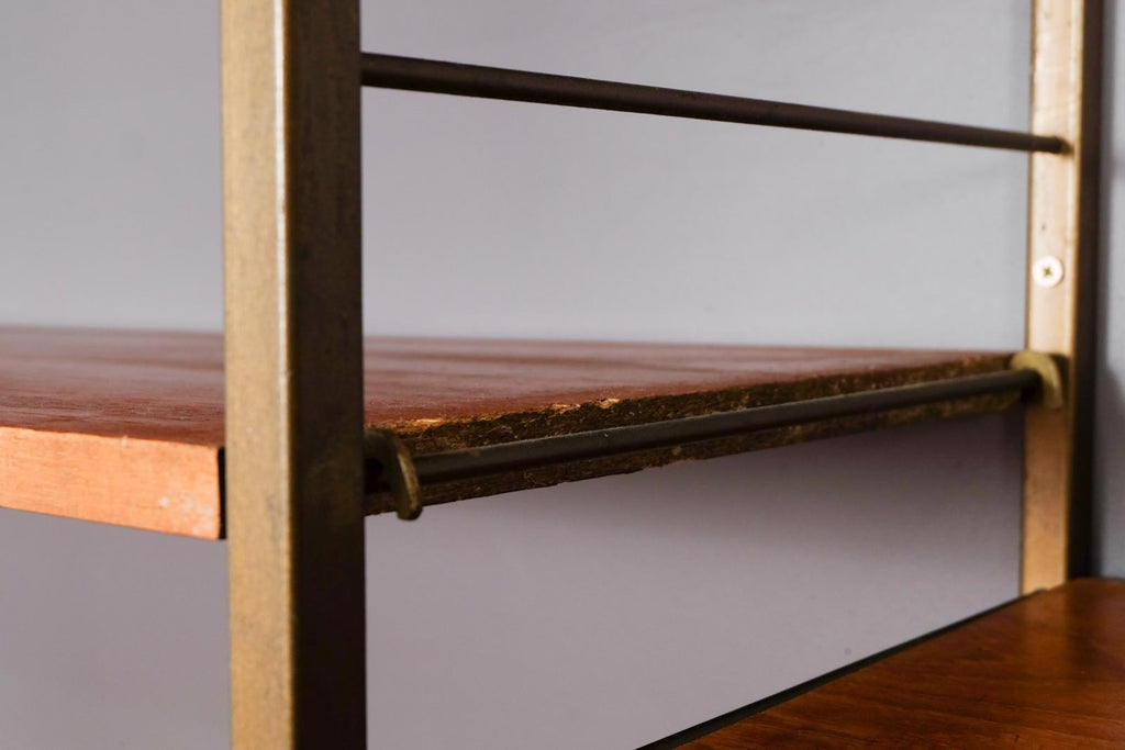 3 Bays Mid Century Modern Ladderax Shelving System with Gold Ladders