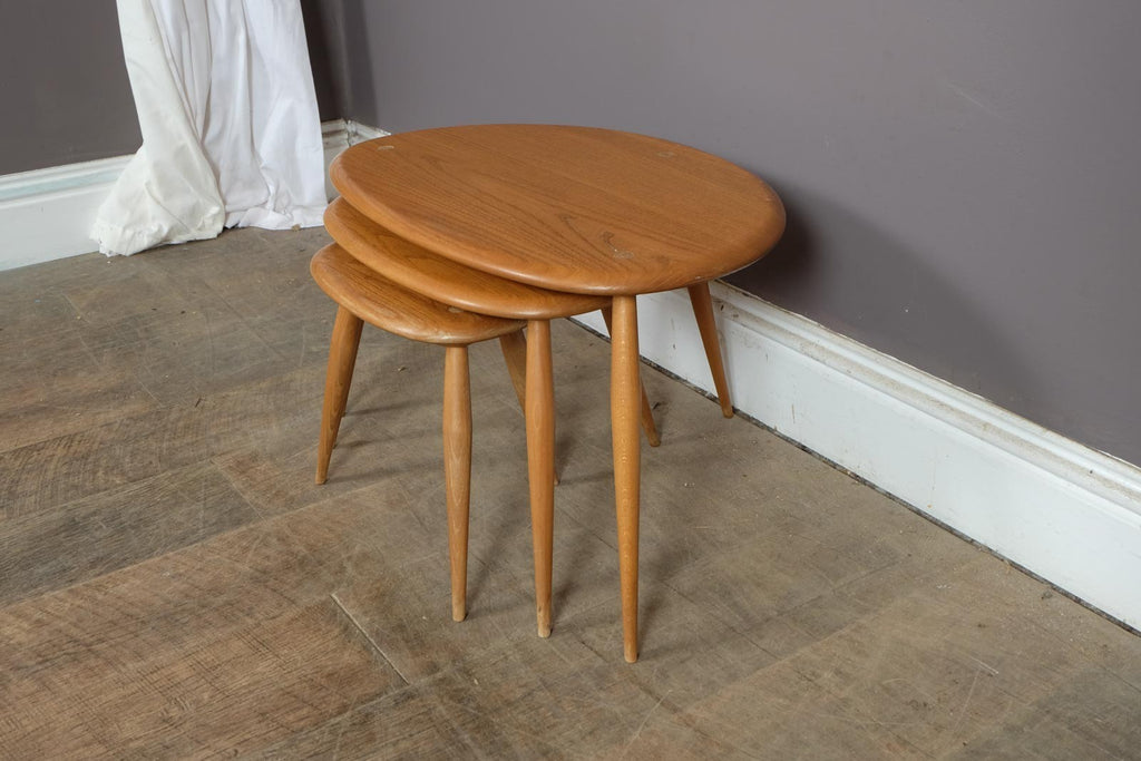 Vintage Retro Ercol Light Elm Pebble Tables