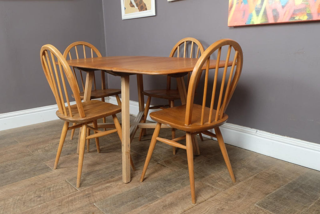 Vintage Retro Ercol Light Elm Drop Leaf Dining Table and 4 Chairs
