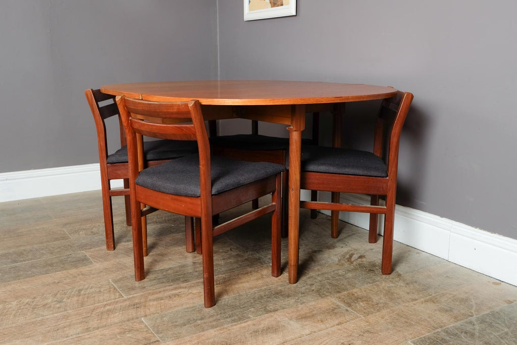 Vintage Retro G Plan Drop Leaf Dining Table and 4 White and Newton Chairs