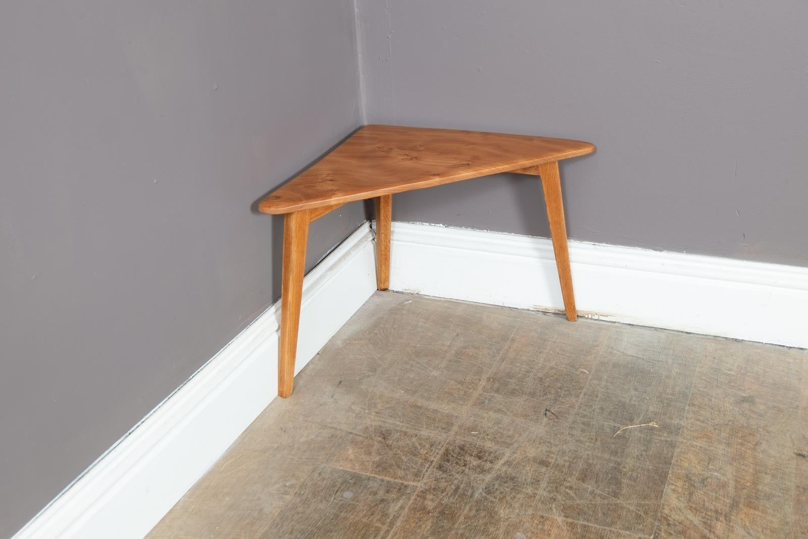 Vintage Hand Made Lgith Elm Topped Corner Side Table