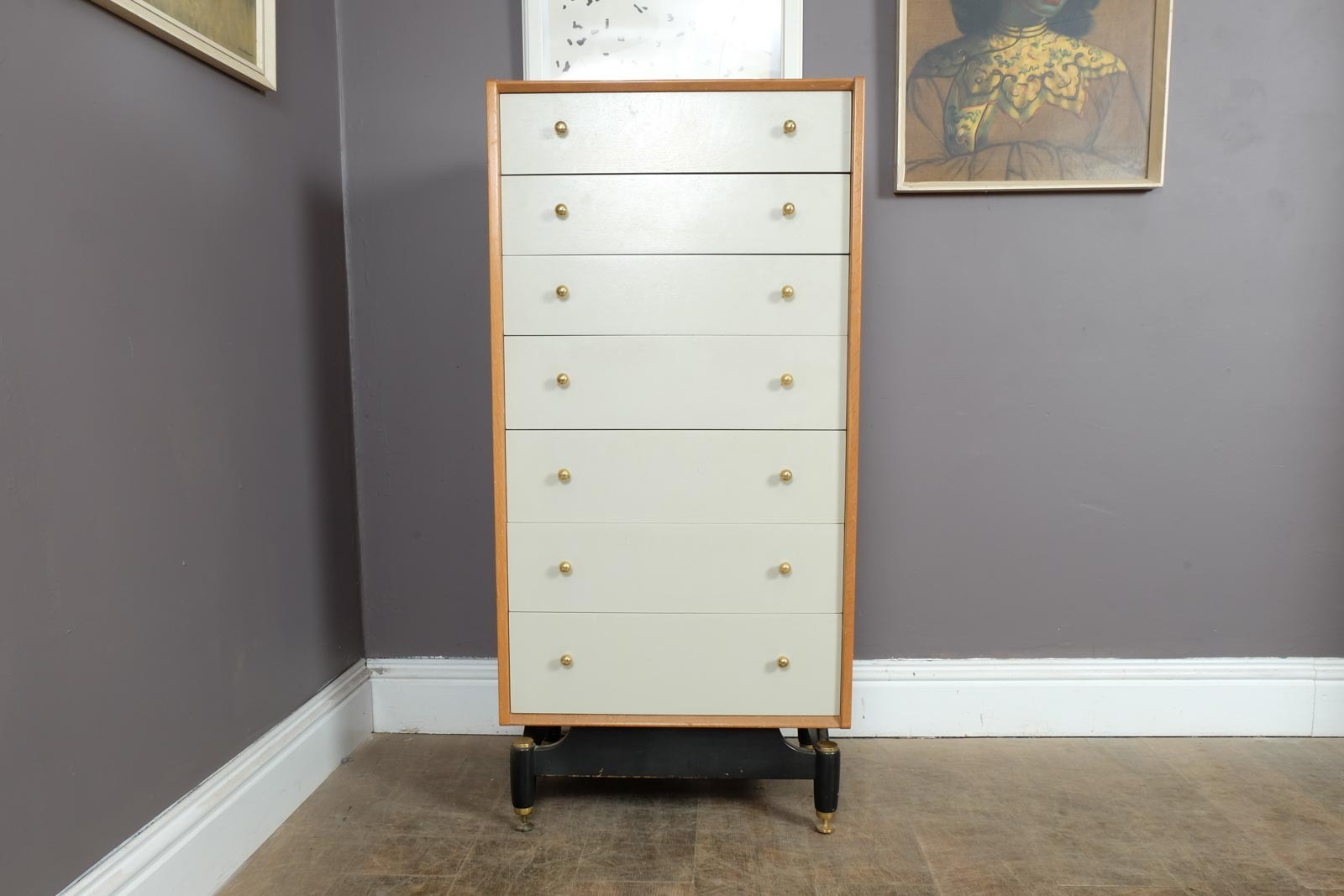 Vintage G Plan E Gomme Tallboy Chest of Drawers China White