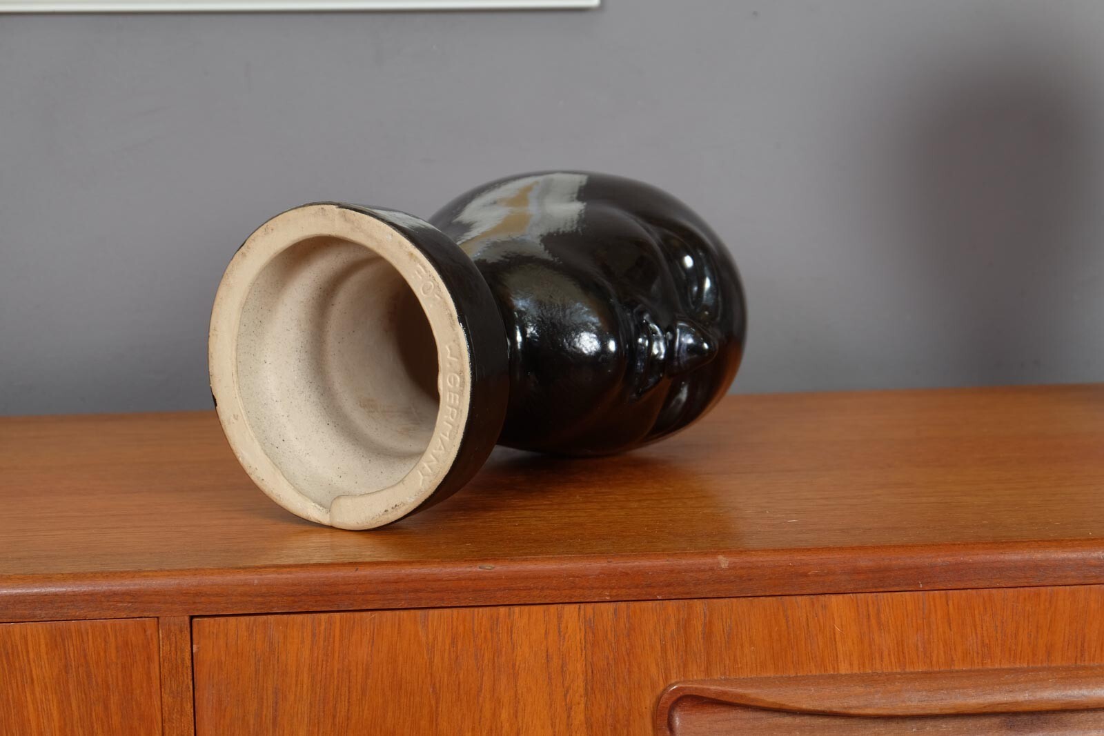 Vintage West German Pottery Glossy Black Display Head by Dumleir and Breiden