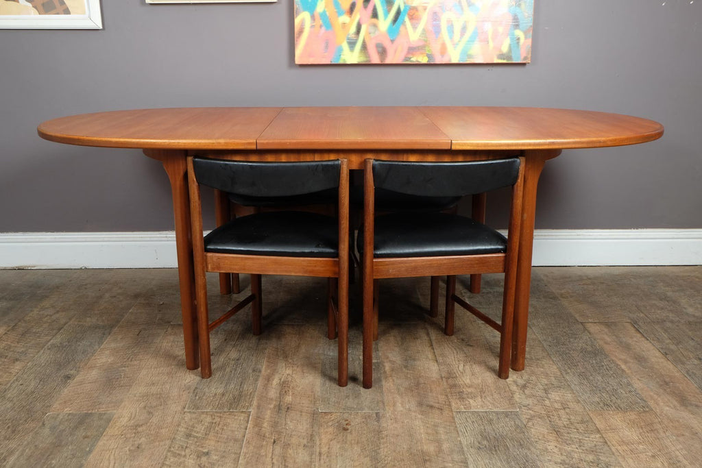 Vintage Retro Mcintosh Teak Oval Dining Table and 4 Tuck Under Chairs