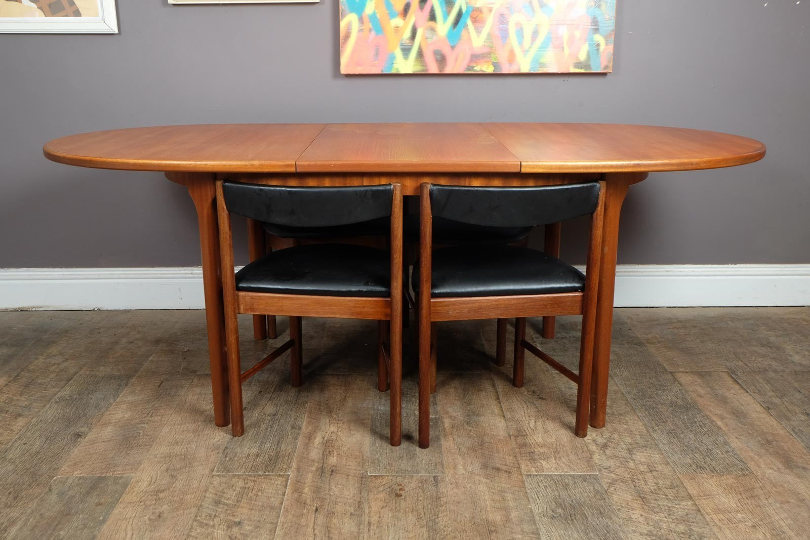 Vintage Retro Mcintosh Teak Oval Dining Table and 4 Tuck Under Chairs