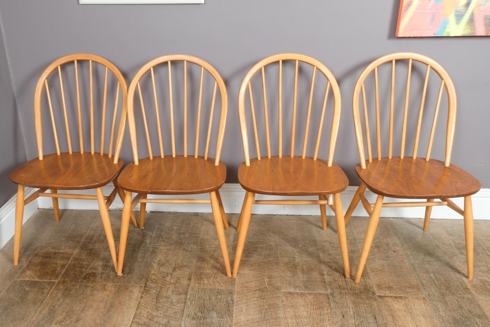 Vintage RetroErcol Light Elm Drop Leaf Table and 4 Windsor Chairs