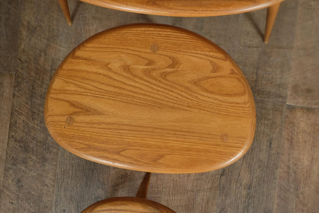 Vintage Retro Ercol Light Elm Pebble Tables