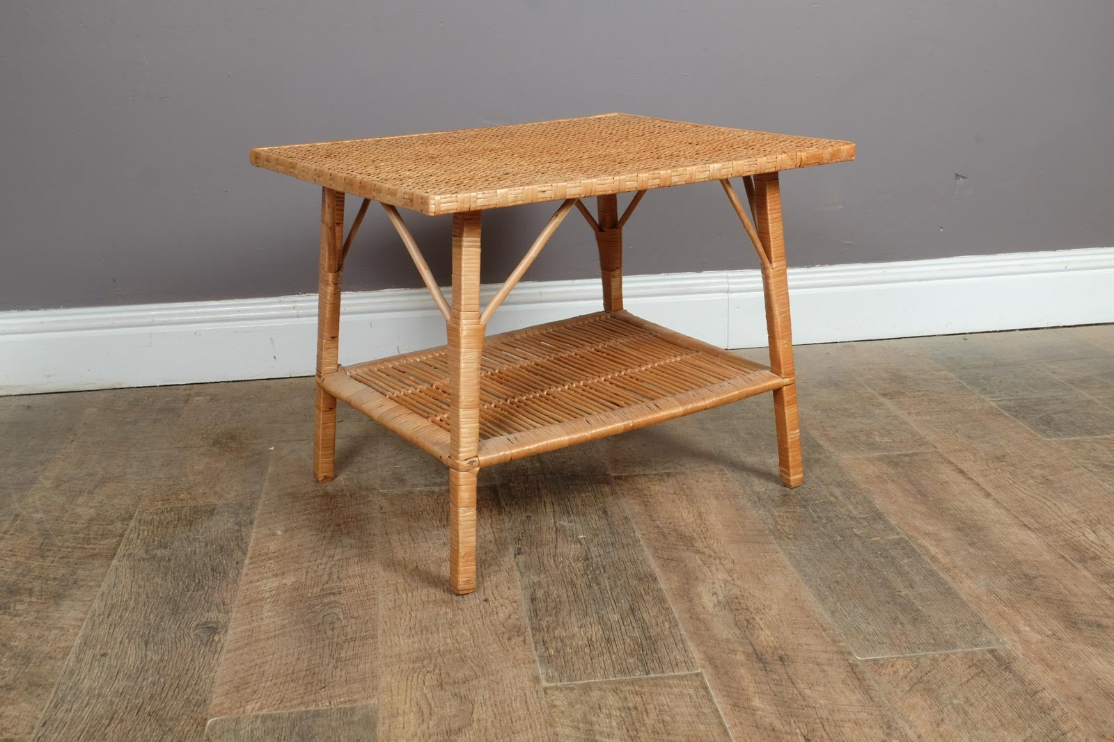 Vintage Retro Bamboo Wicker Side End Table