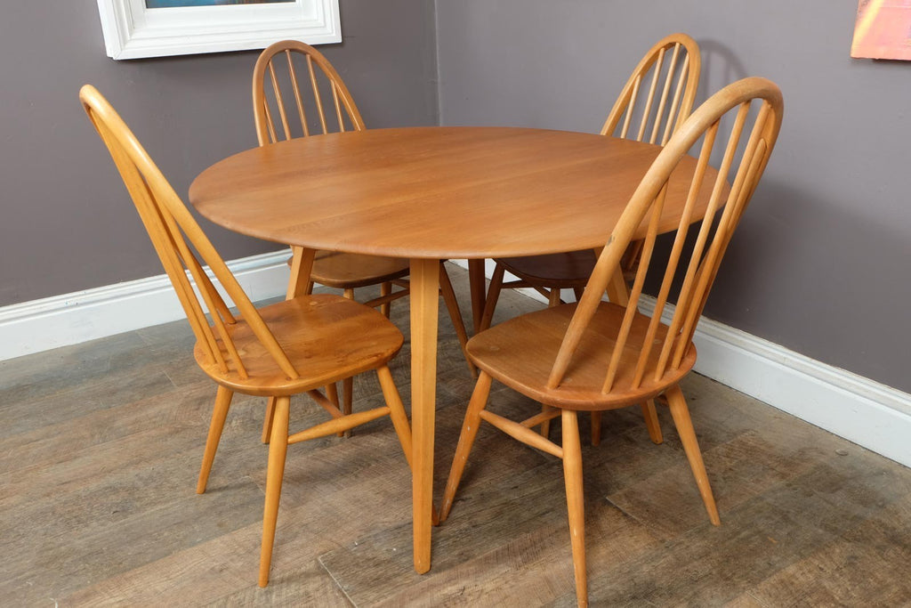 Vintage Retro Ercol Light Elm Drop Leaf Dining Table and 4 Quaker Chairs