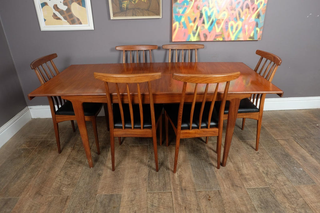 Vintage Teak Extending Rectangular Sequence Dining Table and 6 Chairs by Younger