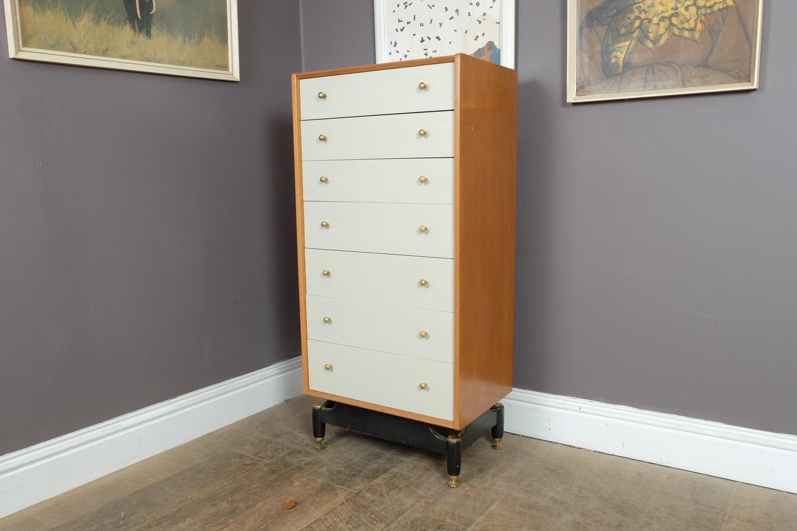 Vintage G Plan E Gomme Tallboy Chest of Drawers China White