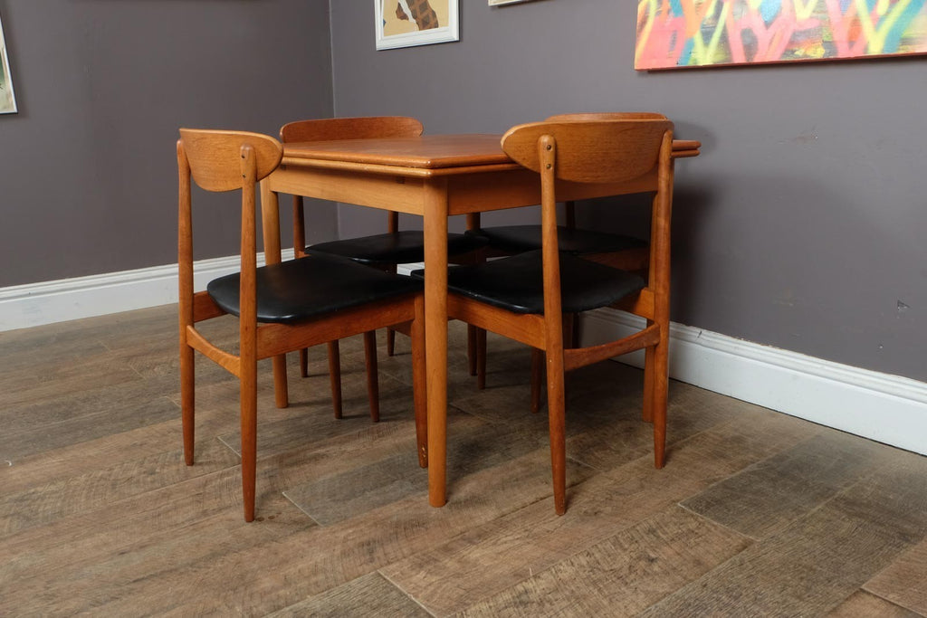 Vintage Small Danish Teak Extending Dining Table and 4 Chairs