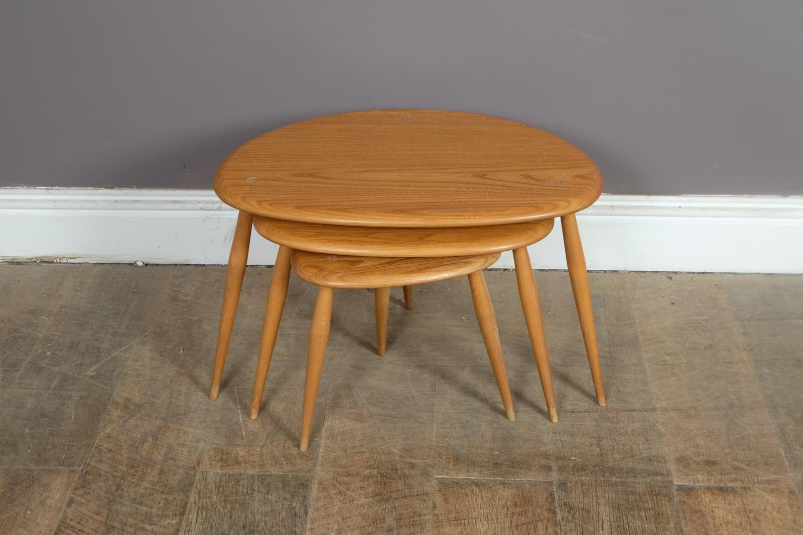 Vintage Retro Ercol Light Elm Pebble Tables