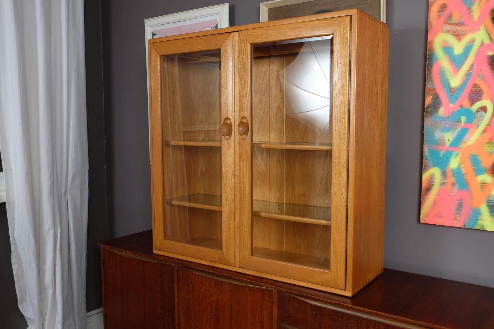 Vintage Retro Ercol Light Elm Display Cabinet Top Unit