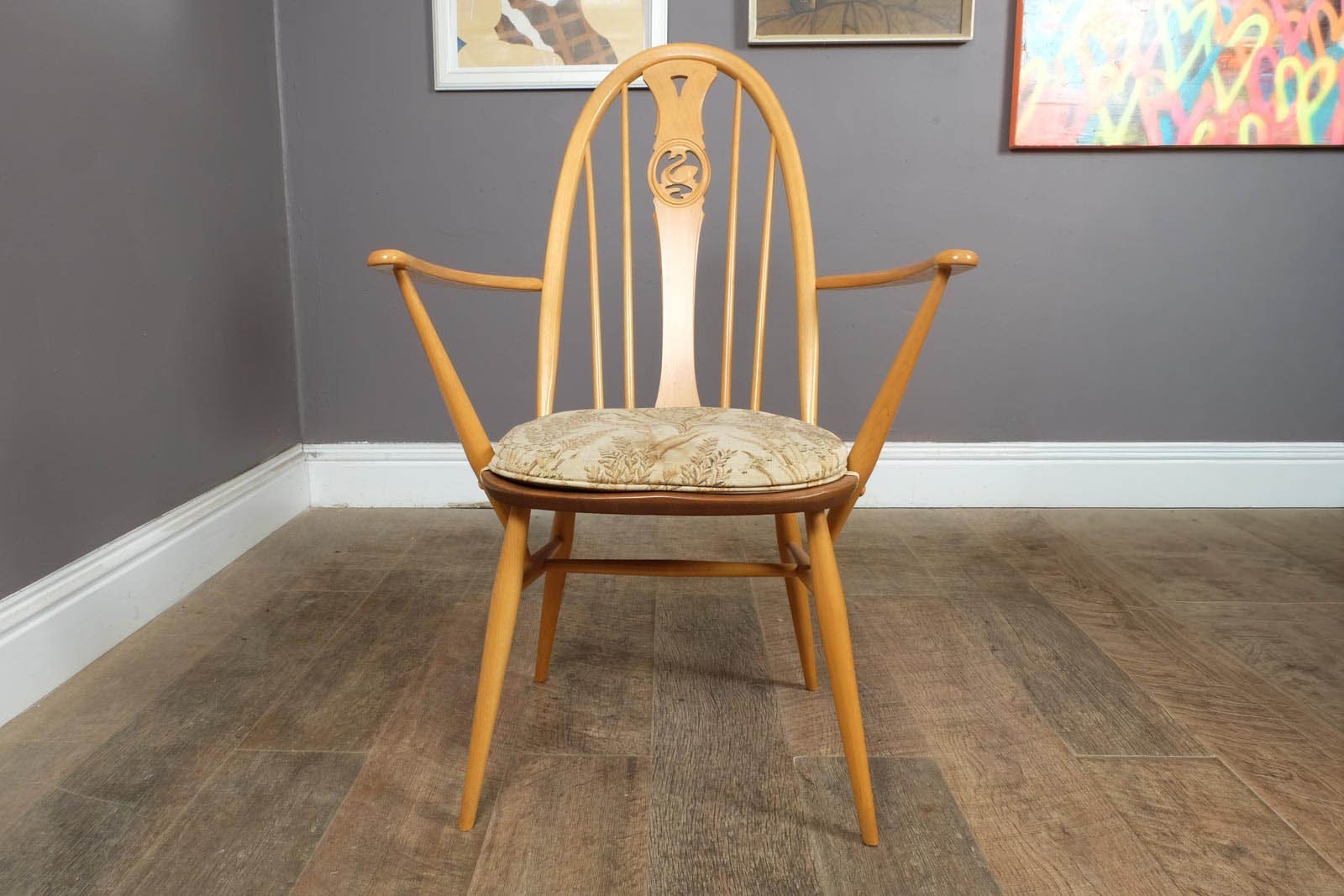 Vintage Ercol Light Elm Oval Southwold DIning Table and 6 Swan Back Chairs
