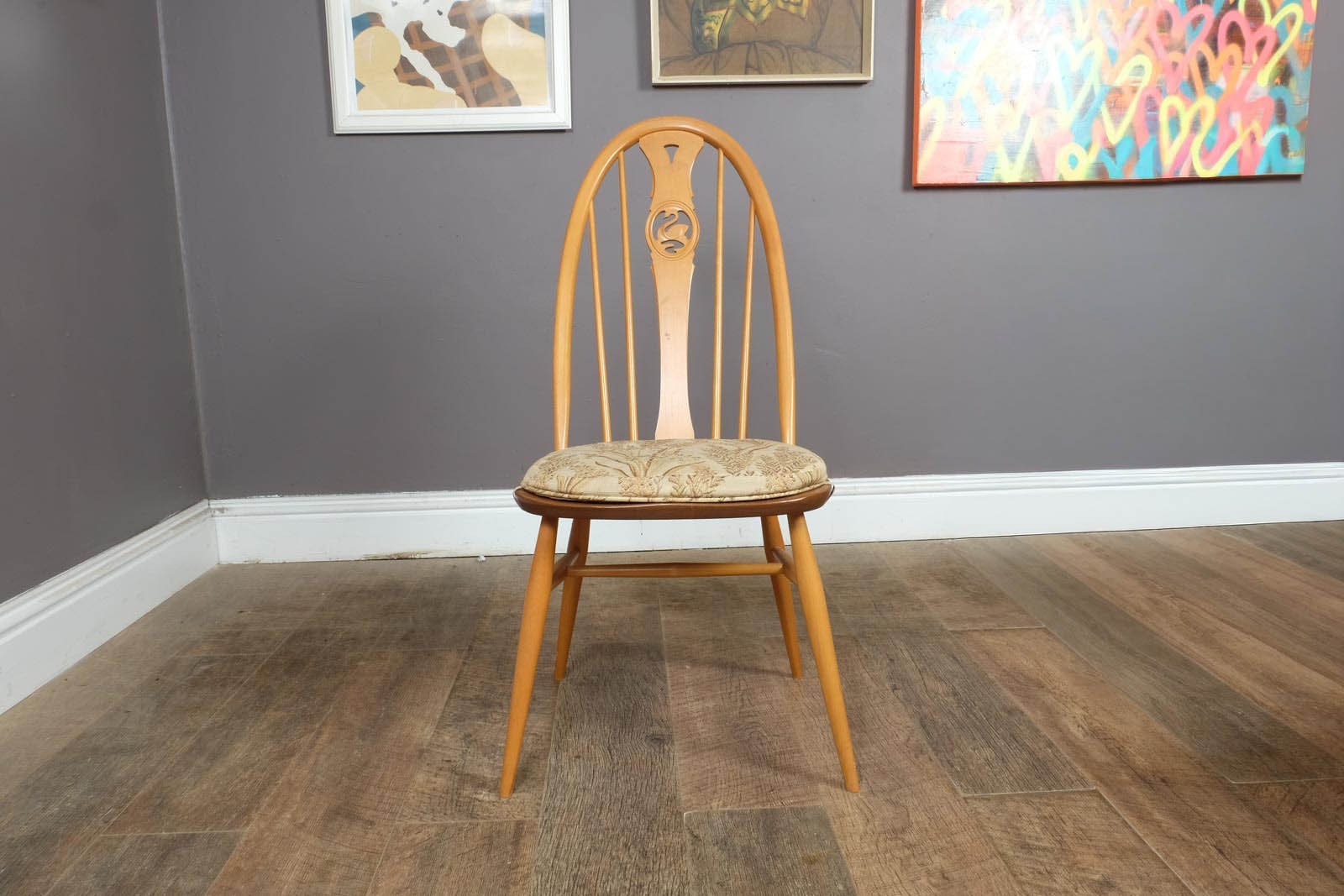 Vintage Ercol Light Elm Oval Southwold DIning Table and 6 Swan Back Chairs