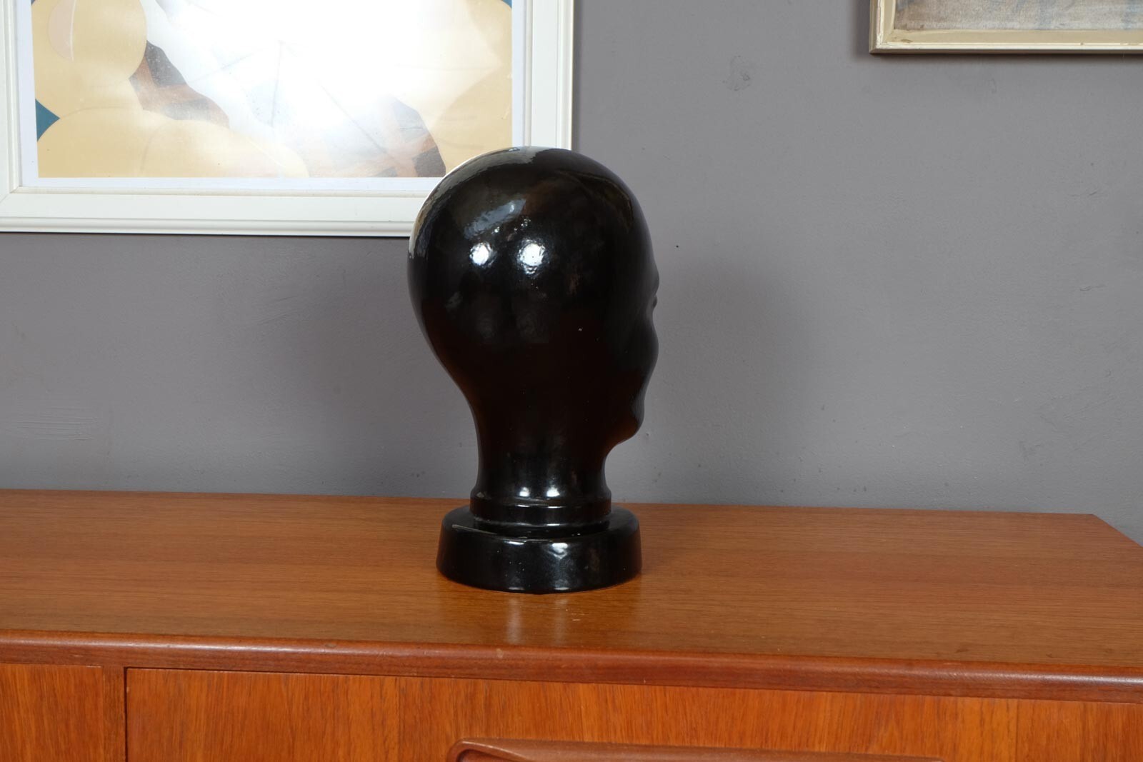 Vintage West German Pottery Glossy Black Display Head by Dumleir and Breiden