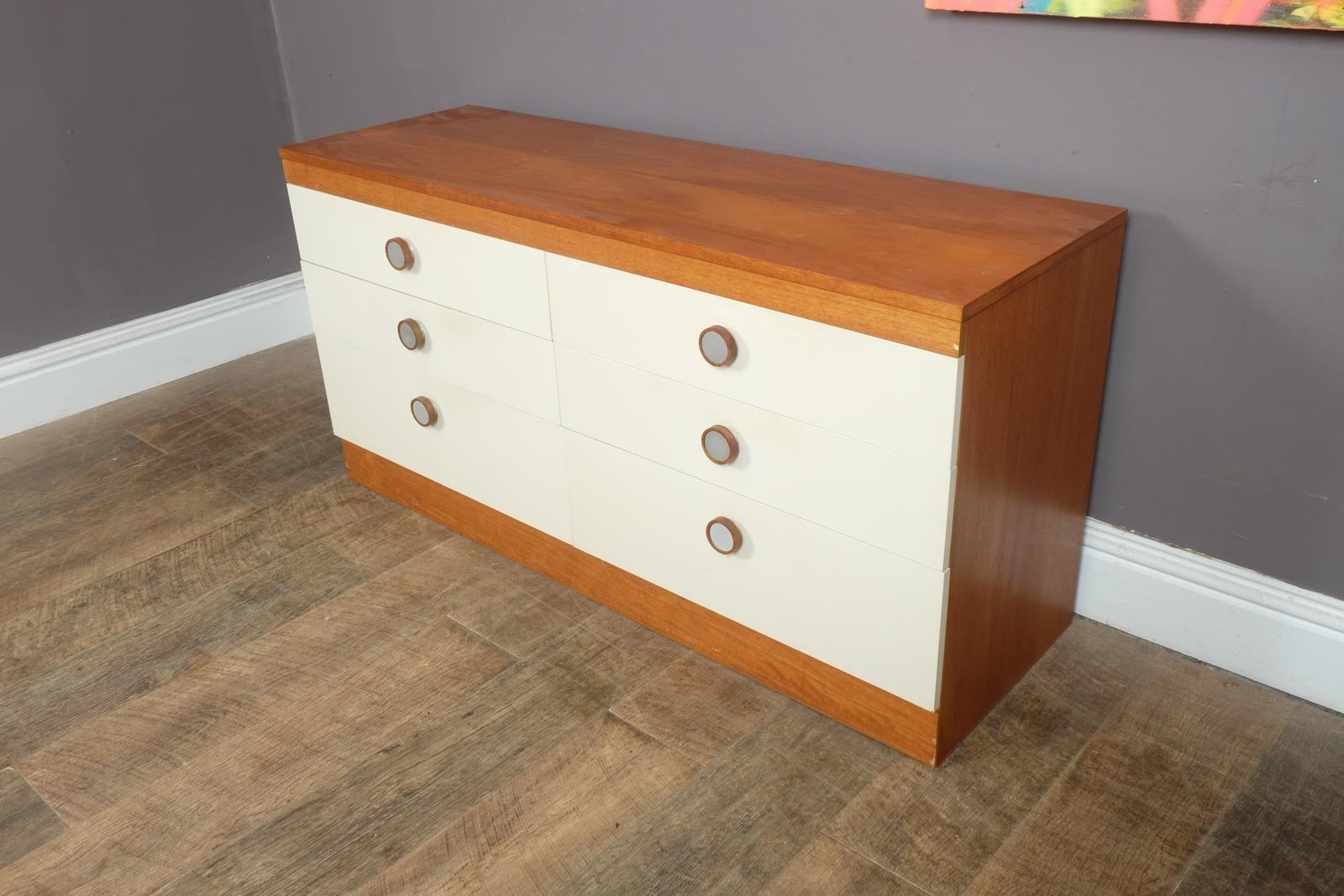 Vintage Retro Mid Century Teak White Fronted Chest of Drawers by Stag