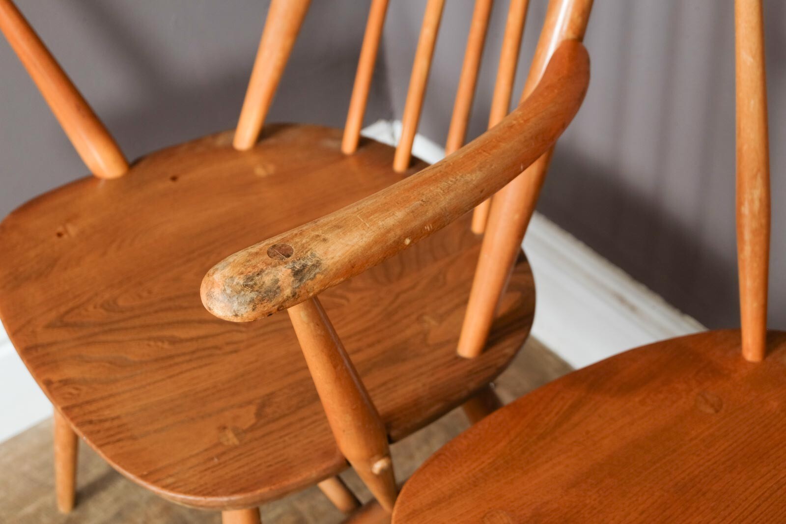 Vintage Retro Light Elm Dining Table and 6 Ercol Chairs