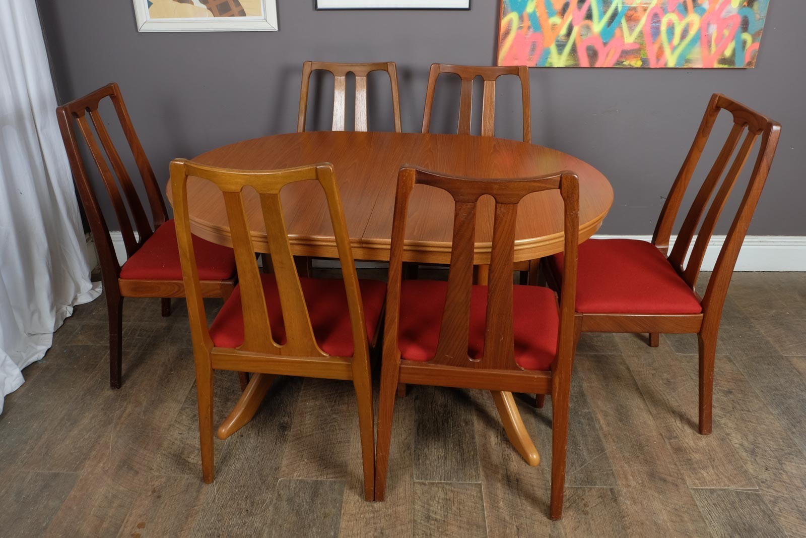Vintage Mid Century Oval Teak DIning Table and 6 Chairs by Nathan Furniture