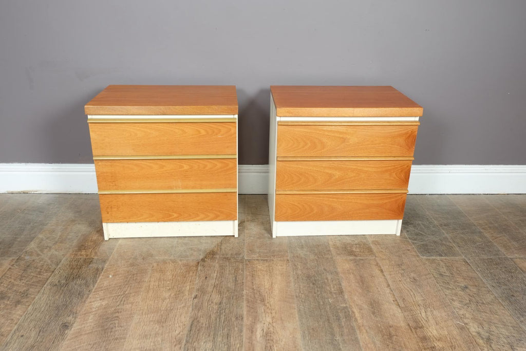 Vintage Retro Pair of BCM White and Teak Bedside Drawers