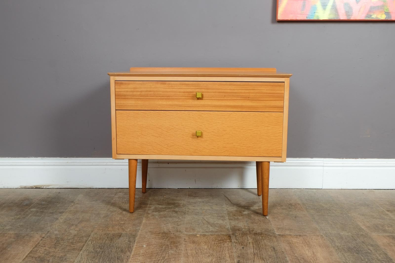 Vintage Retro Small 2 Drawer Chest in Light Oak