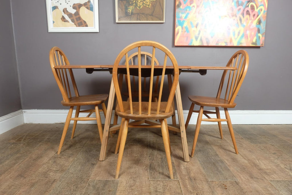 Vintage Retro Ercol Light Elm Drop Leaf Dining Table and 4 Chairs