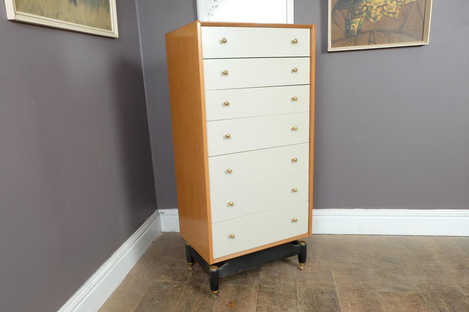 Vintage G Plan E Gomme Tallboy Chest of Drawers China White
