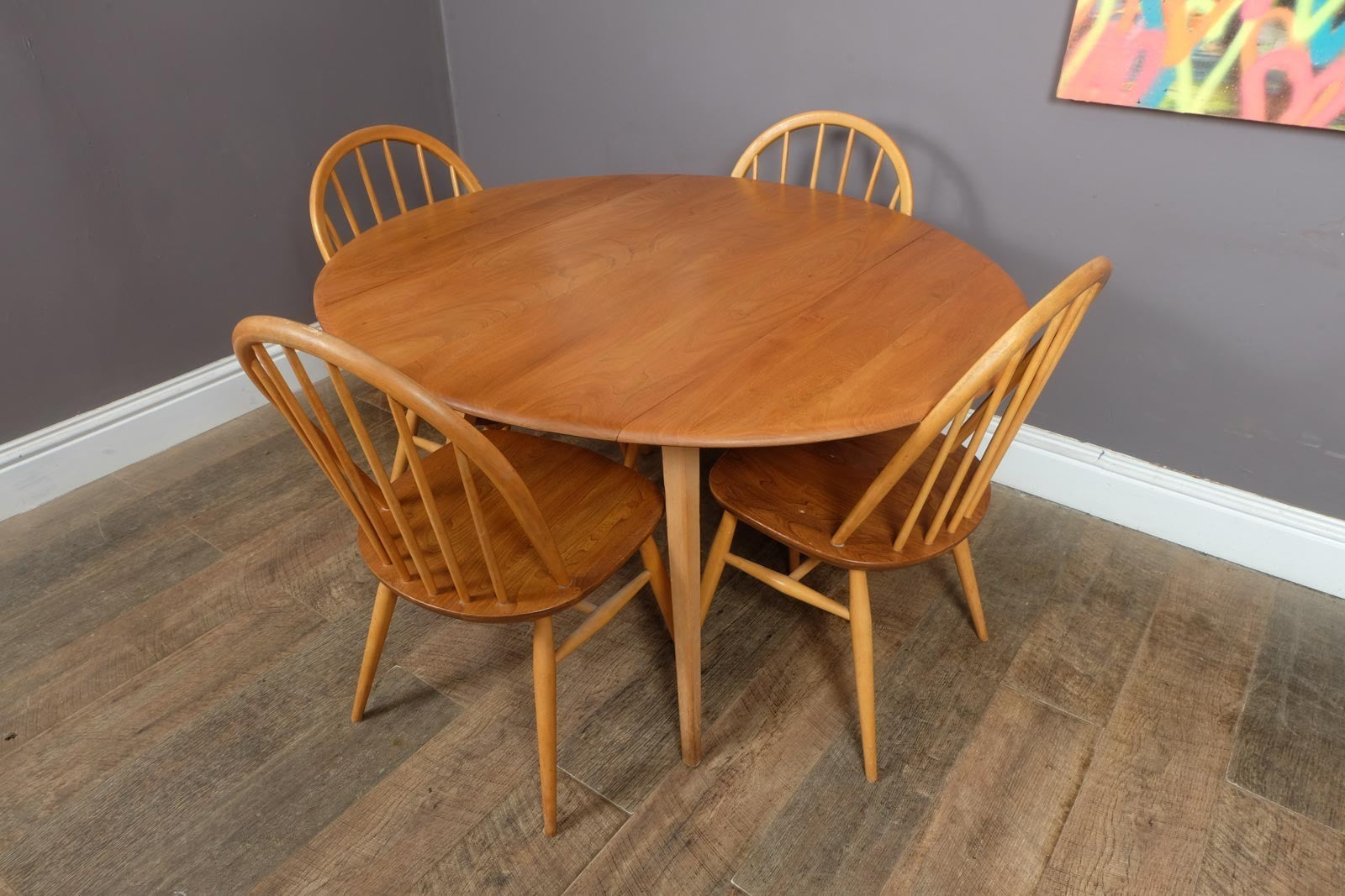 Vintage RetroErcol Light Elm Drop Leaf Table and 4 Windsor Chairs