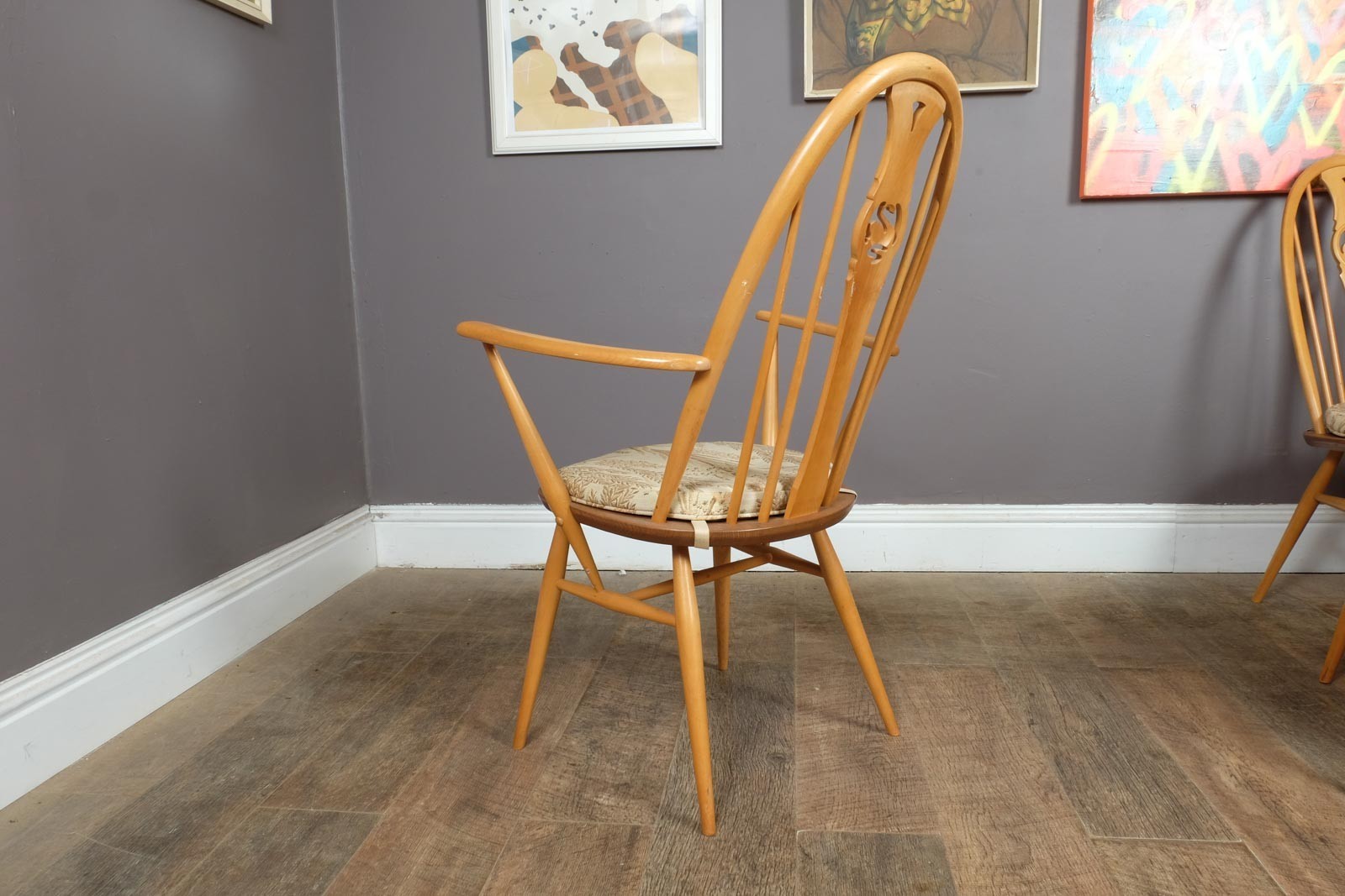 Vintage Ercol Light Elm Oval Southwold DIning Table and 6 Swan Back Chairs