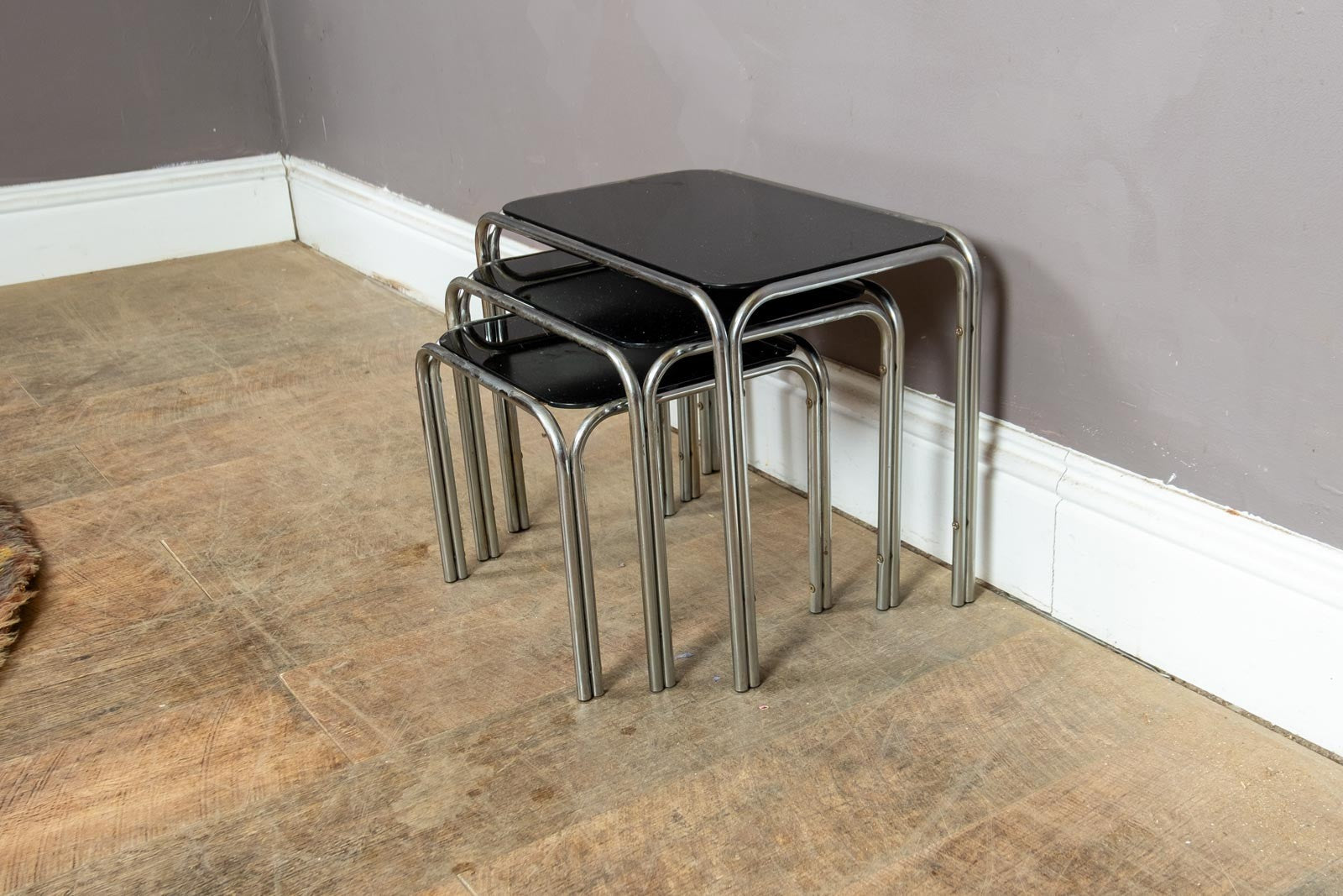 Vintage Retro Chrome and Glass Nesting Tables