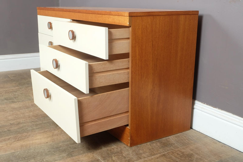 Vintage Retro Mid Century Teak White Fronted Chest of Drawers by Stag