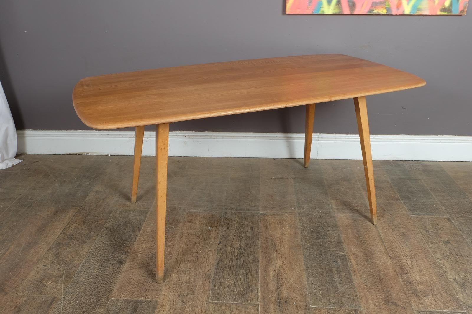 Vintage Retro Ercol Light Elm Plank Dining Table