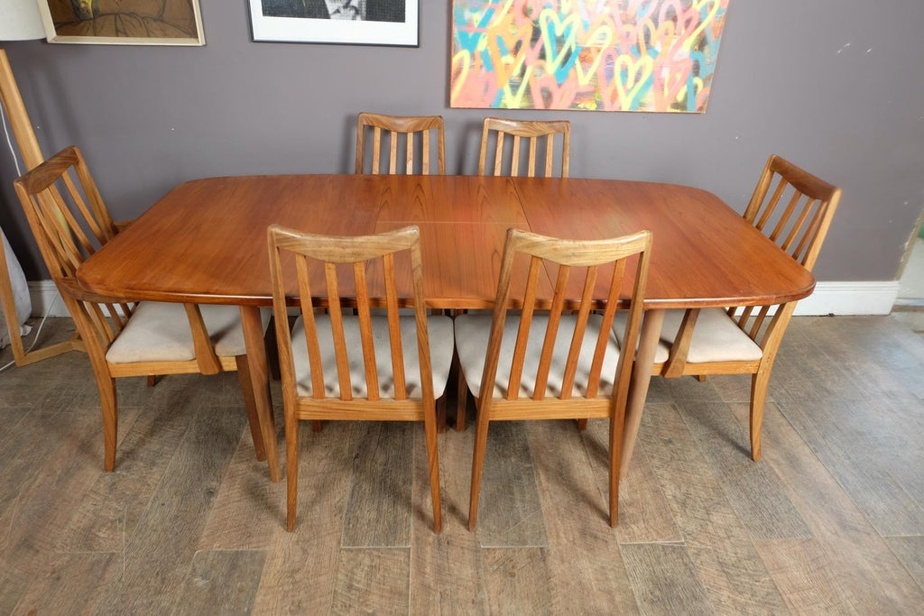 Vintage Retro G Plan Oval Teak DIning Table and 6 High Back Chairs