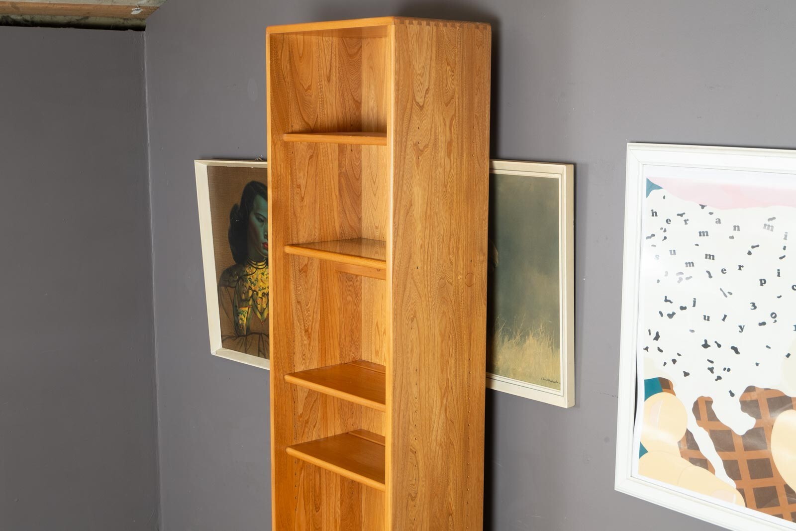 Vintage Ercol Light Elm 2 Part Drawer Unit Display Cabinet