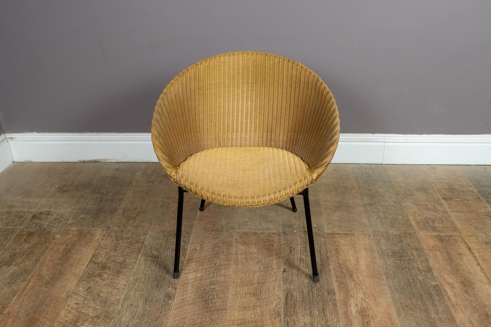 Vintage Lloyd Loom Lusty 1960s Gold and Black Metal Satellite Tub Chair Atomic
