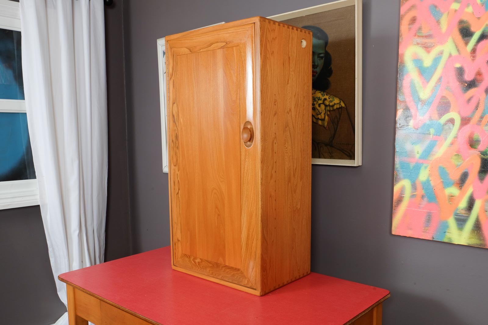 Vintage Retro Ercol Light Elm Display Unit Cabinet