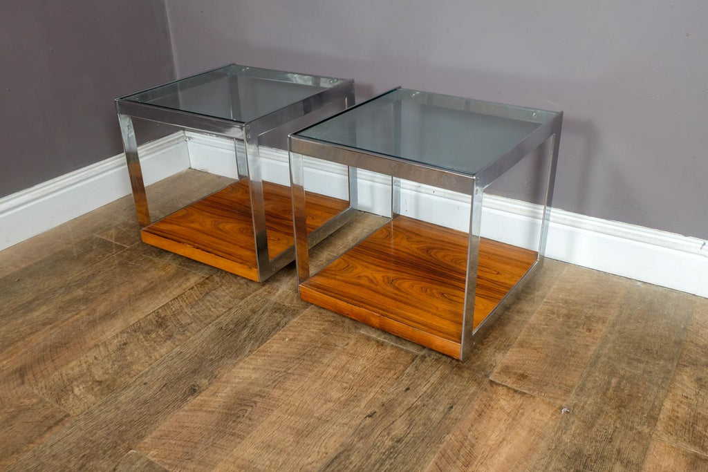 Vintage Retro Merrow Associates Chrome and Rosewood Sidetable