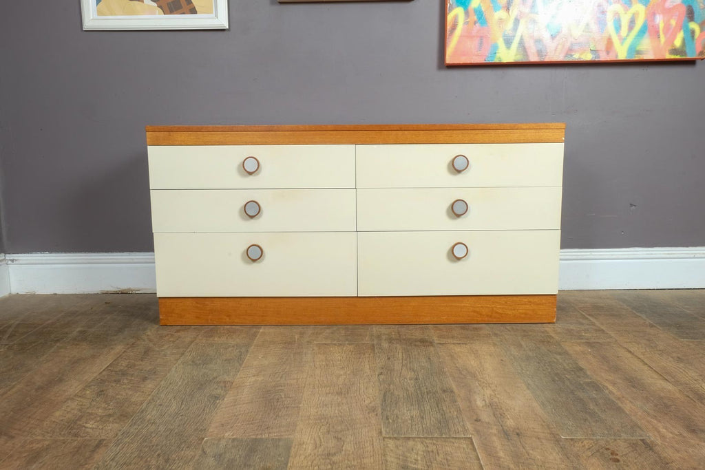 Vintage Retro Mid Century Teak White Fronted Chest of Drawers by Stag