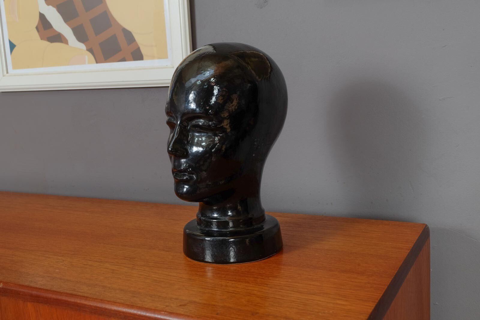 Vintage West German Pottery Glossy Black Display Head by Dumleir and Breiden