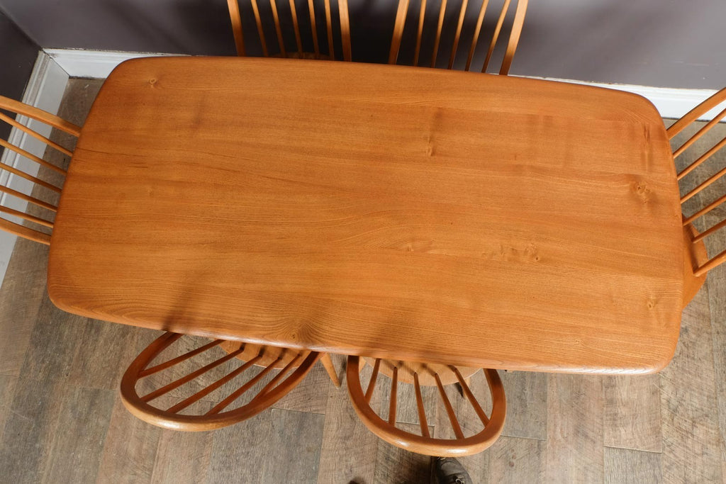 Vintage Retro Ercol Light Elm Plank Dining Table and 6 Quaker Chairs