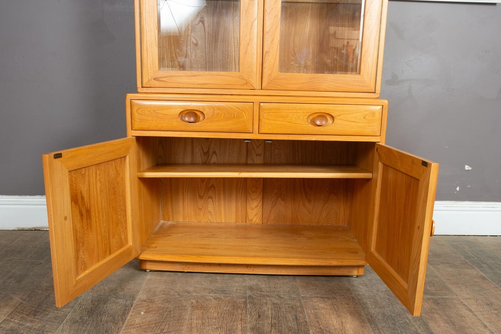 Vintage Ercol Light Elm 2 Part Wall Unit