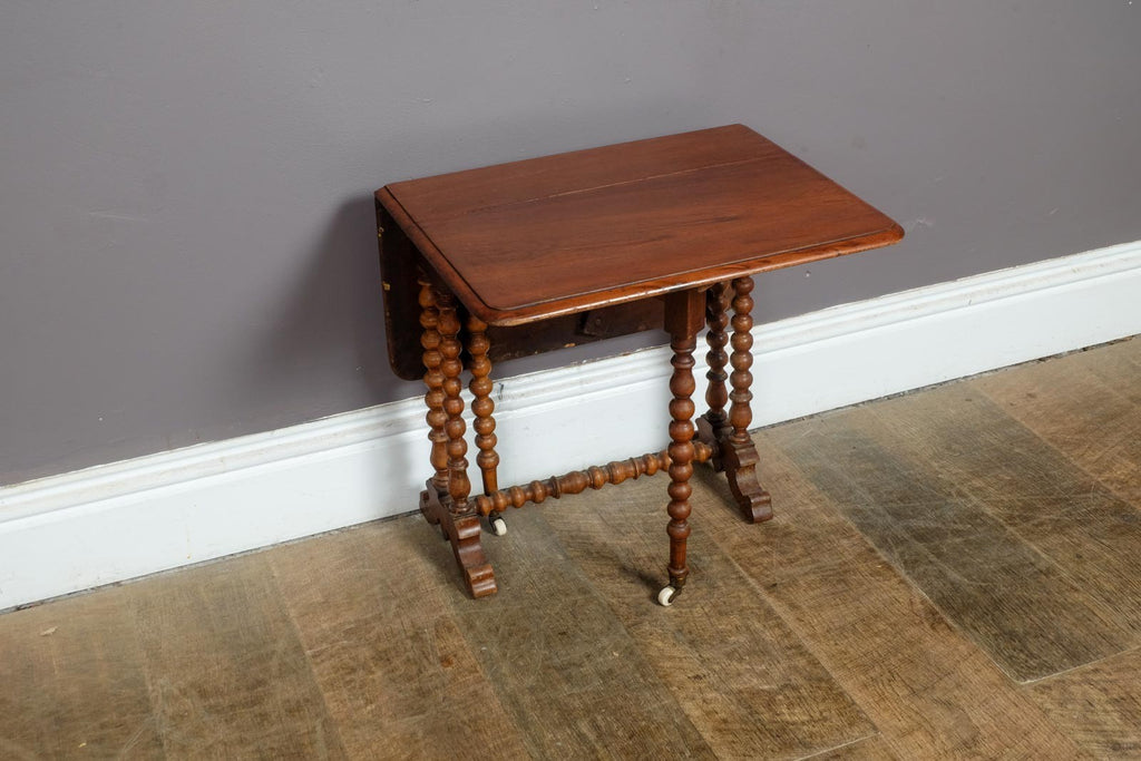 Vintage Small Dark Oak Drop Leaf Side Table with Bobbin Legs