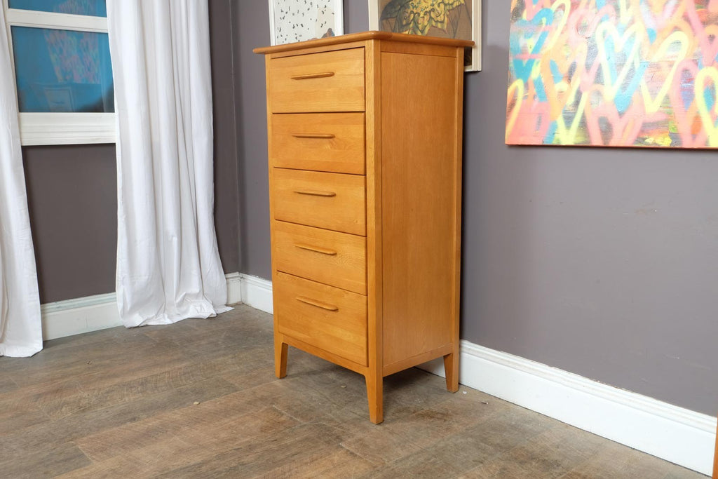 Vintage Light Wood Tall Chest of Drawers