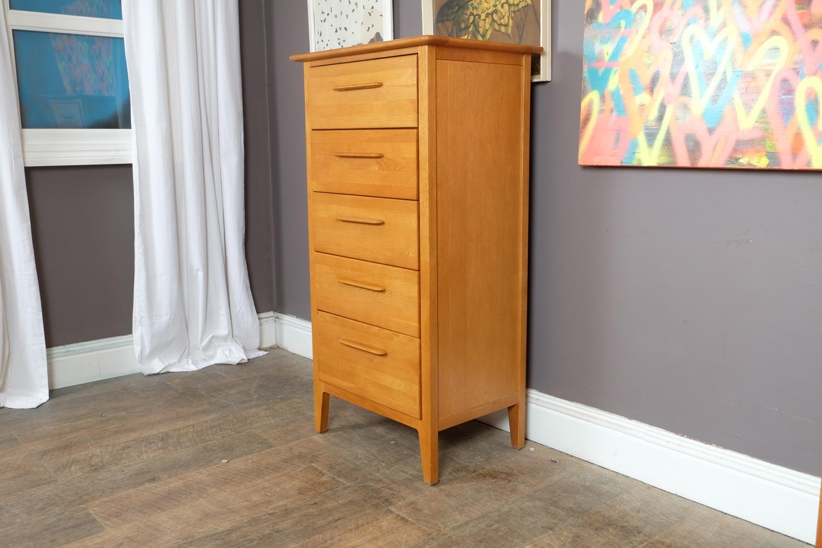 Vintage Light Wood Tall Chest of Drawers