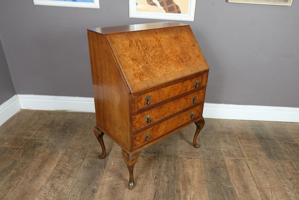 Vintage Queen Anne Style Burr Walnut Bureau
