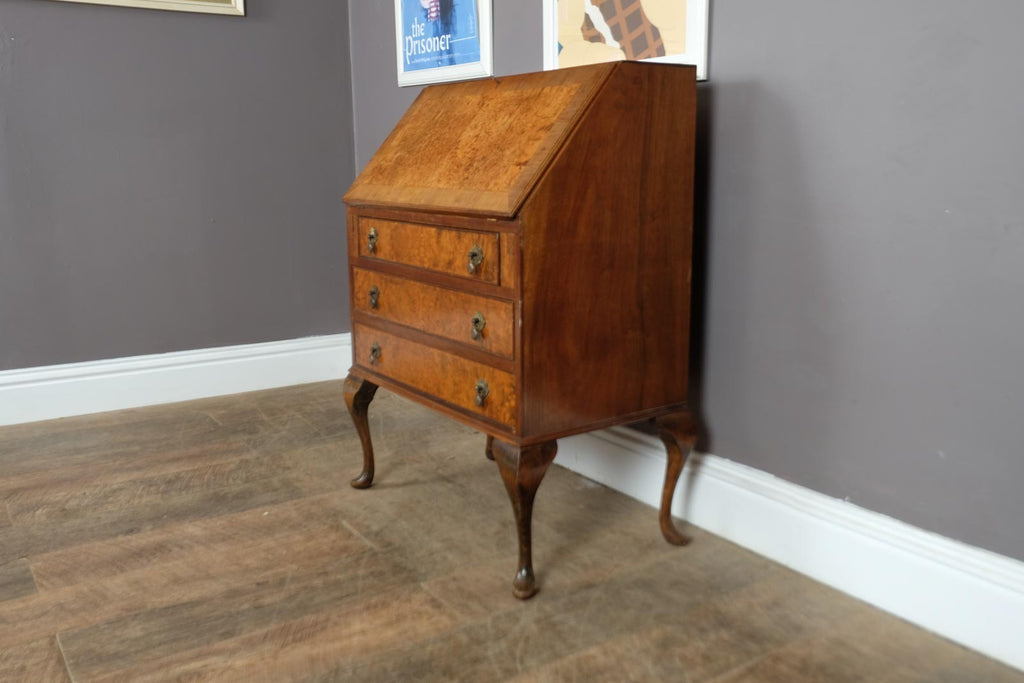 Vintage Queen Anne Style Burr Walnut Bureau
