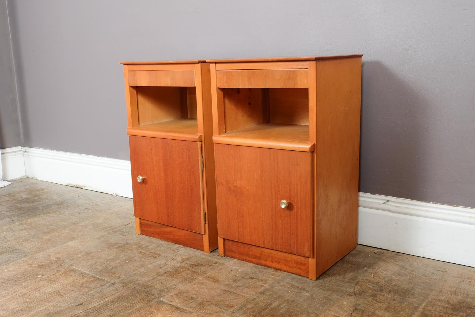 Vintage Retro Pair of Teak Mid Century Bedside Tables