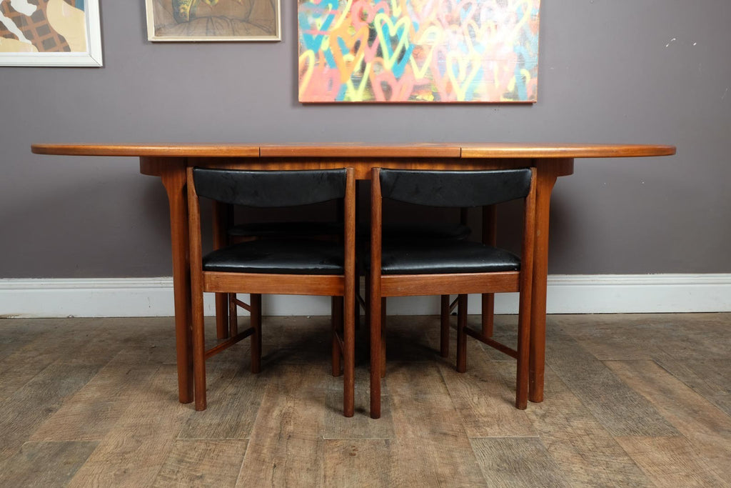 Vintage Retro Mcintosh Teak Oval Dining Table and 4 Tuck Under Chairs